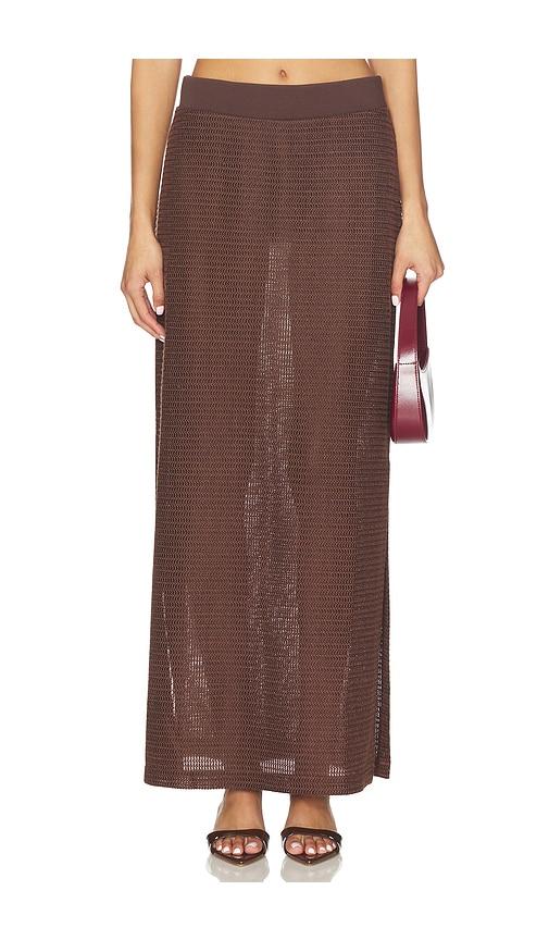simkhai nicky midi skirt in chocolate.