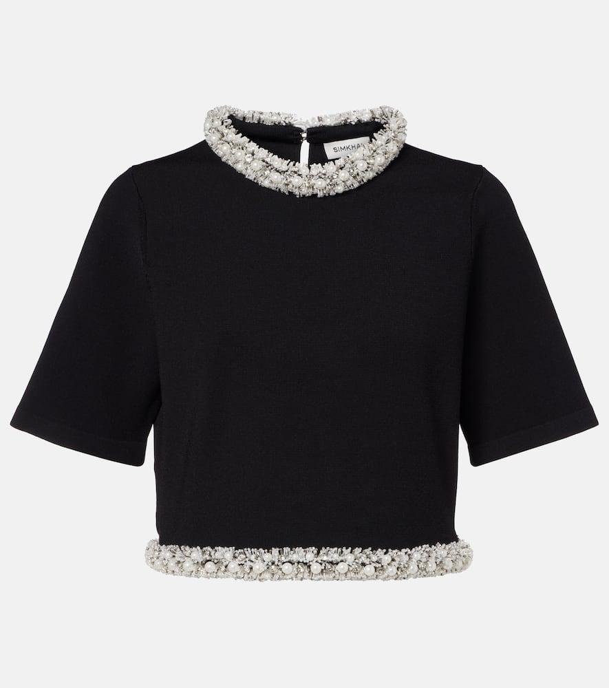simkhai ozelle embellished knitted crop top