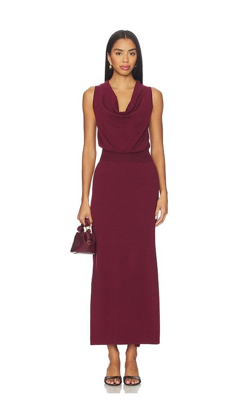 simkhai ramona midi dress in burgundy.