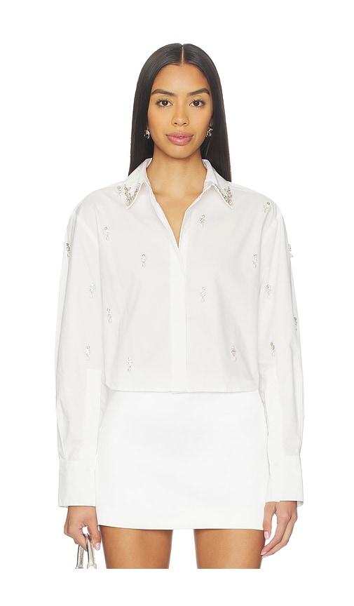 simkhai renata embellished button down shirt in white.
