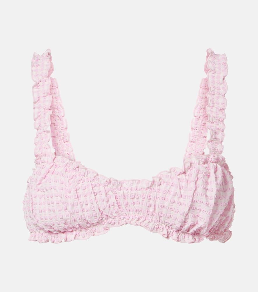 simkhai ruffled checked bikini top