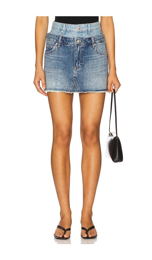 simkhai salix double waistband mini skirt in blue.