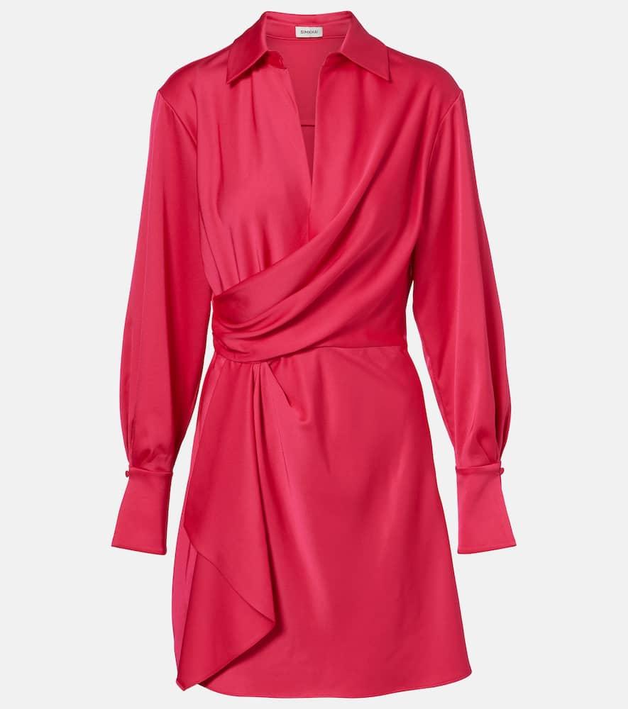 simkhai talit draped satin wrap dress