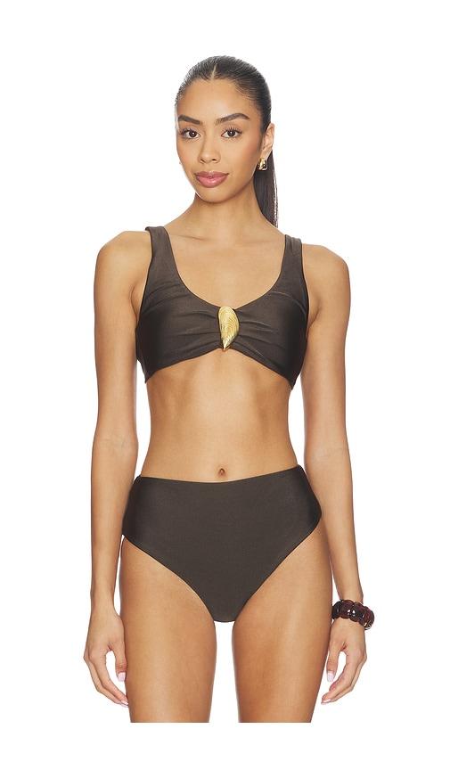 simkhai veyra shell bikini top in brown.