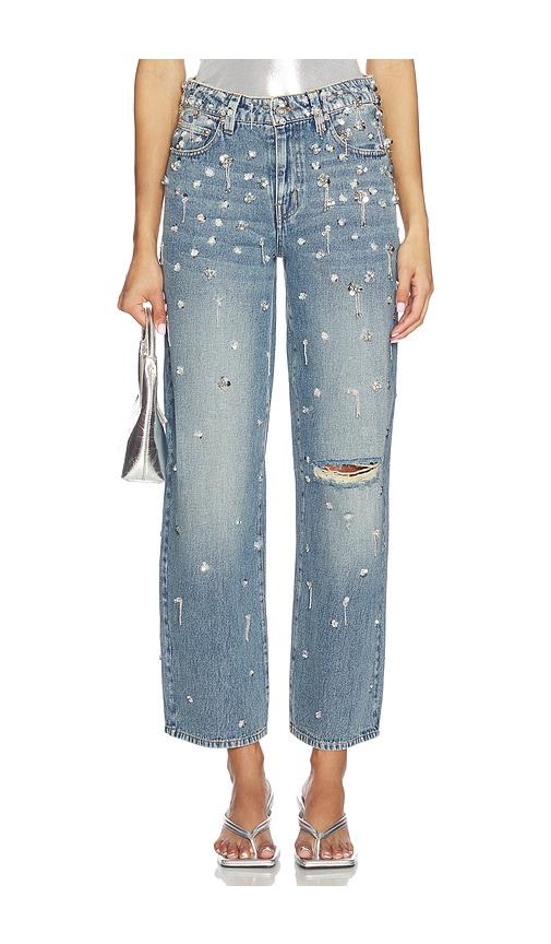 simkhai zealand embellished pant in blue.
