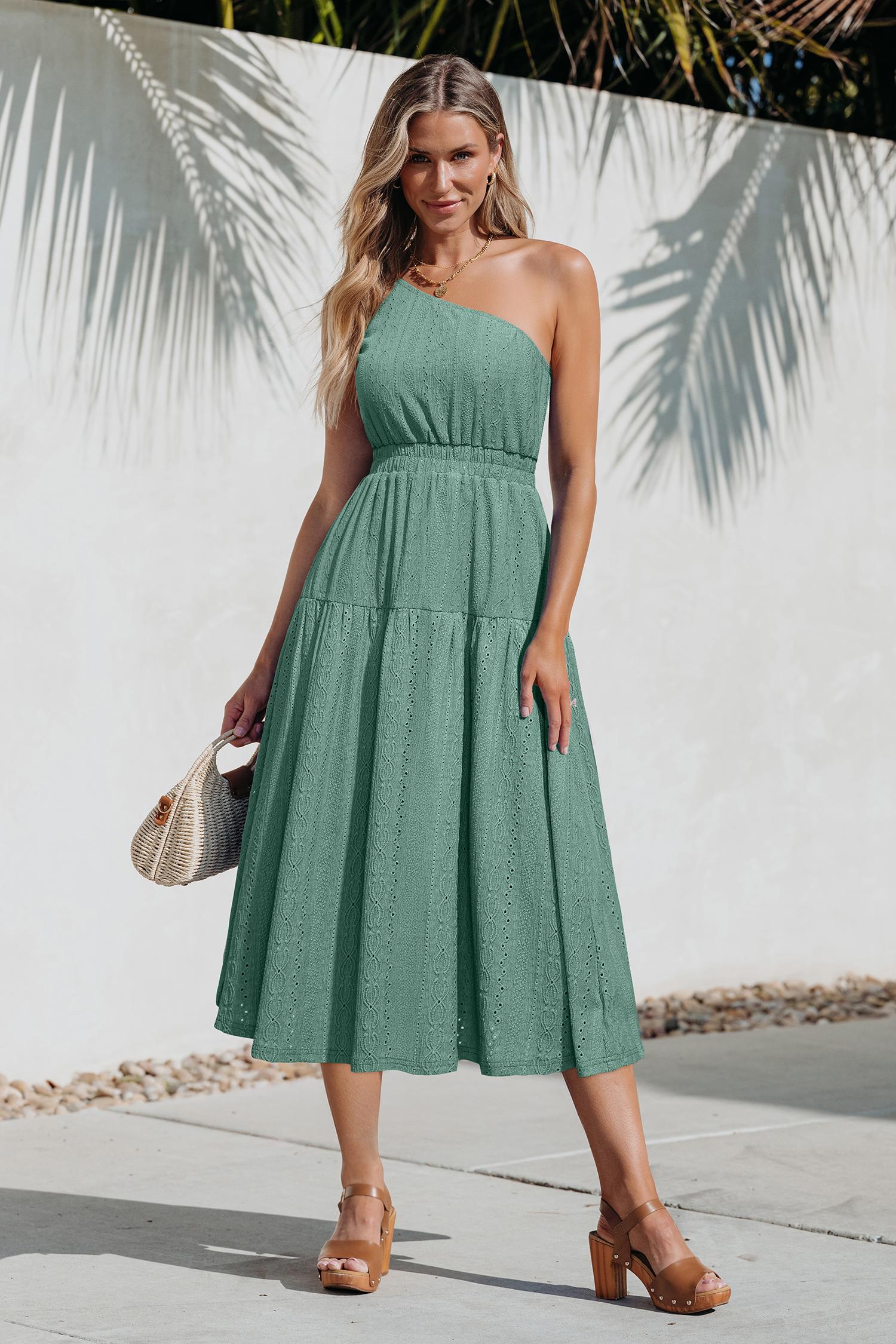 simmer green midi dress - l