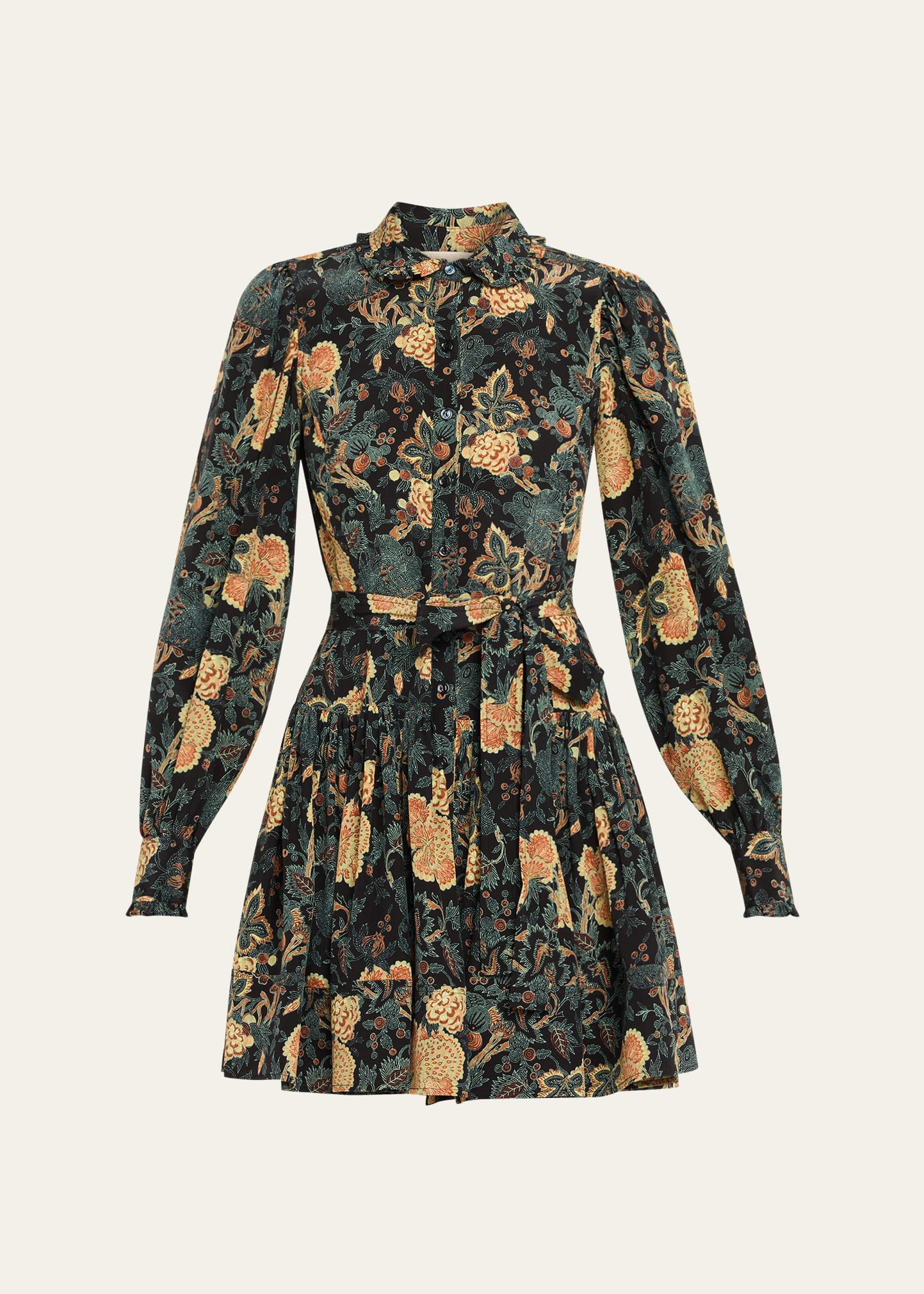 simona silk long-sleeve mini shirtdress