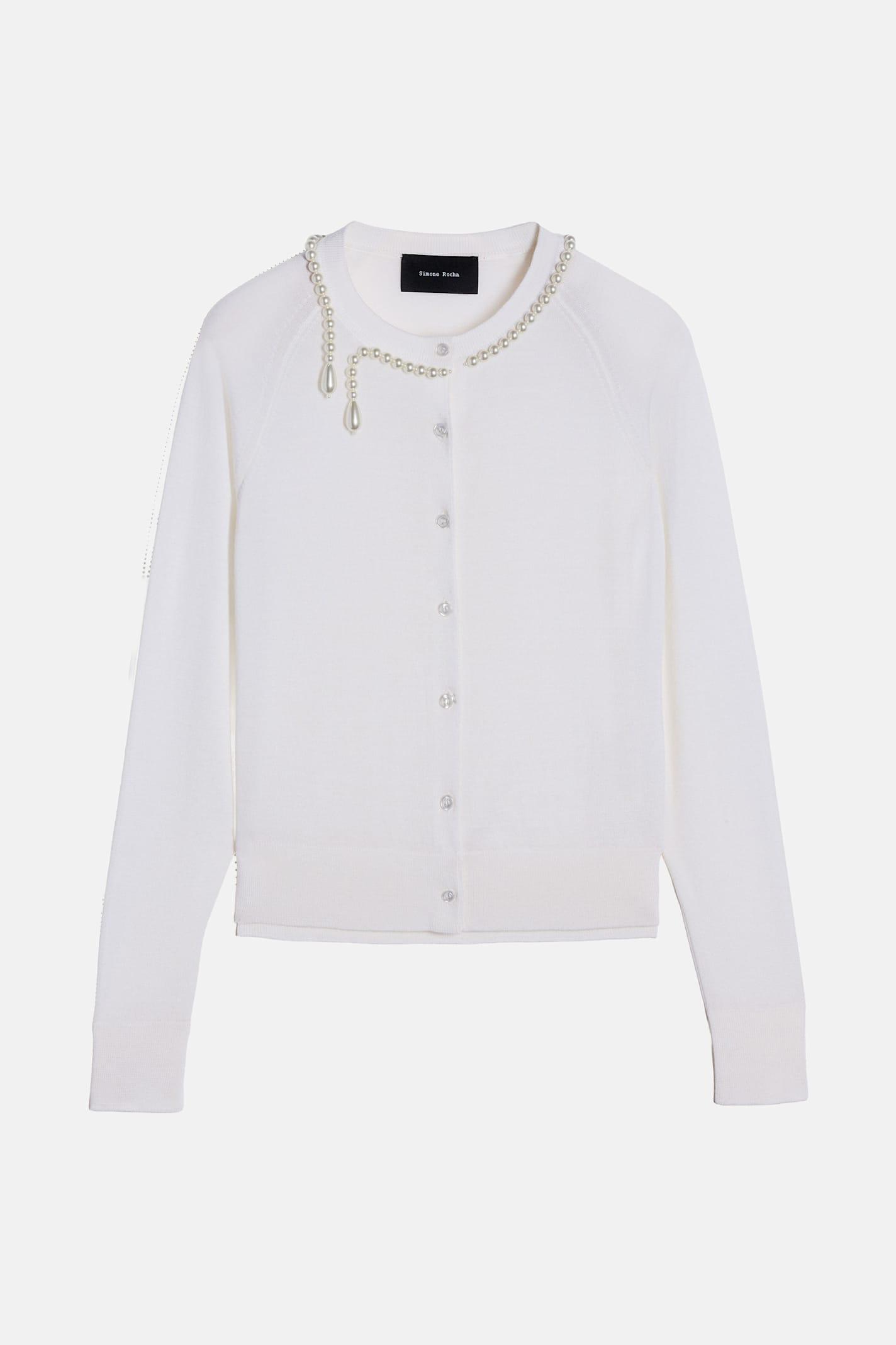 simone rocha classic merino silk cardigan with emb