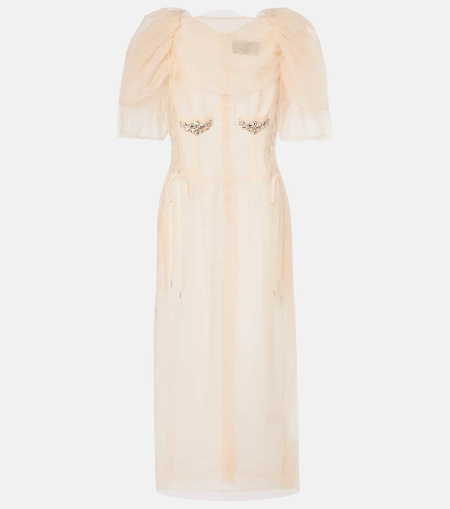 simone rocha embellished ruched mesh midi dress