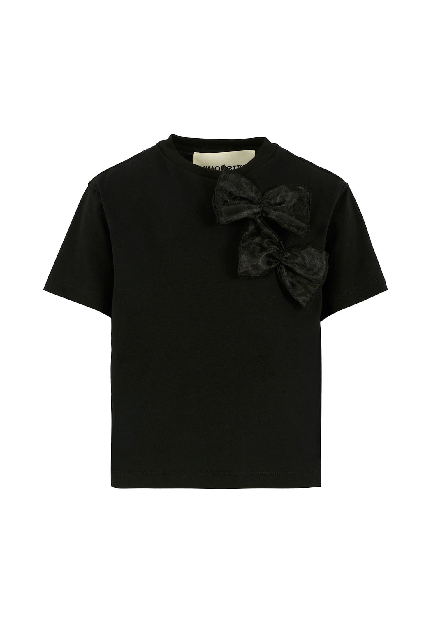 simonetta black t-shirt for girl with bows