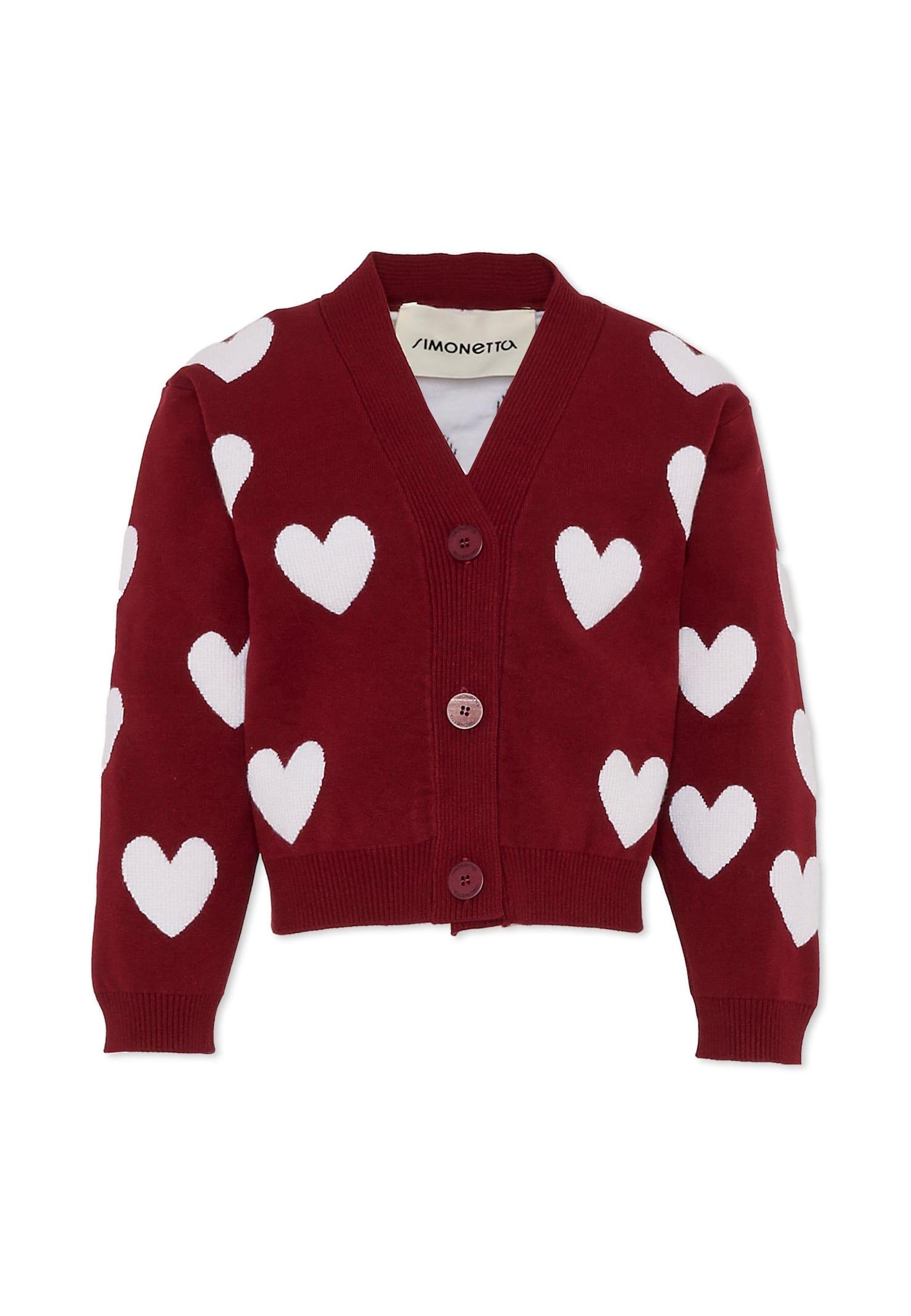 simonetta burgundy cardigan for girl with heart