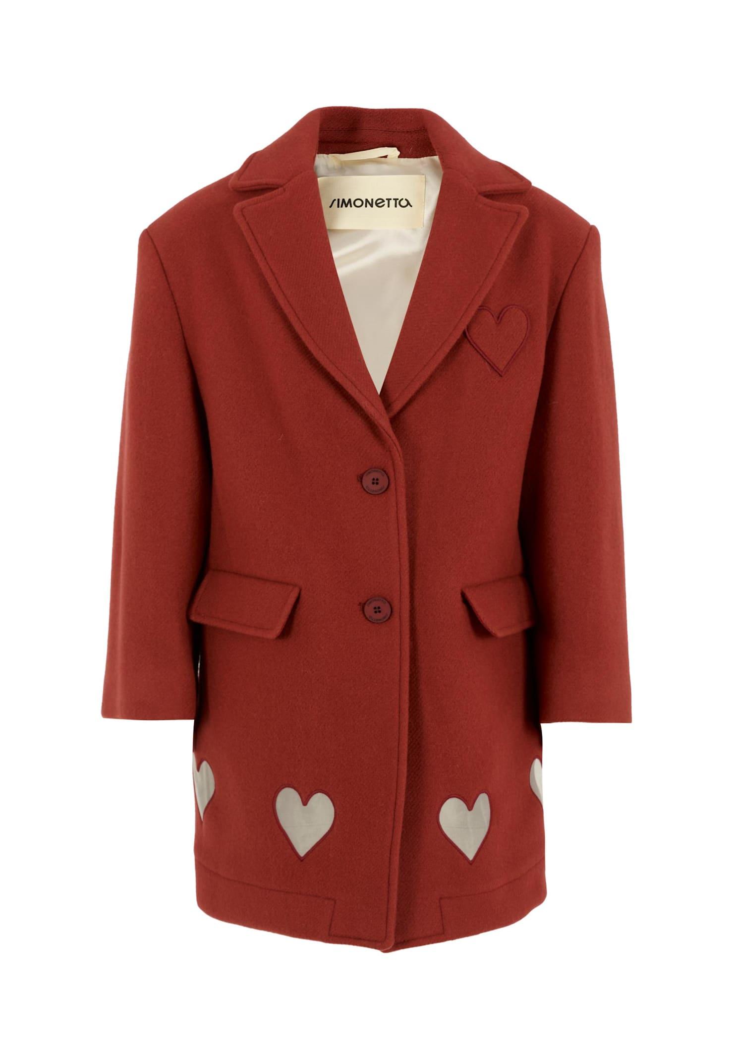 simonetta burgundy coat for girl with hearts