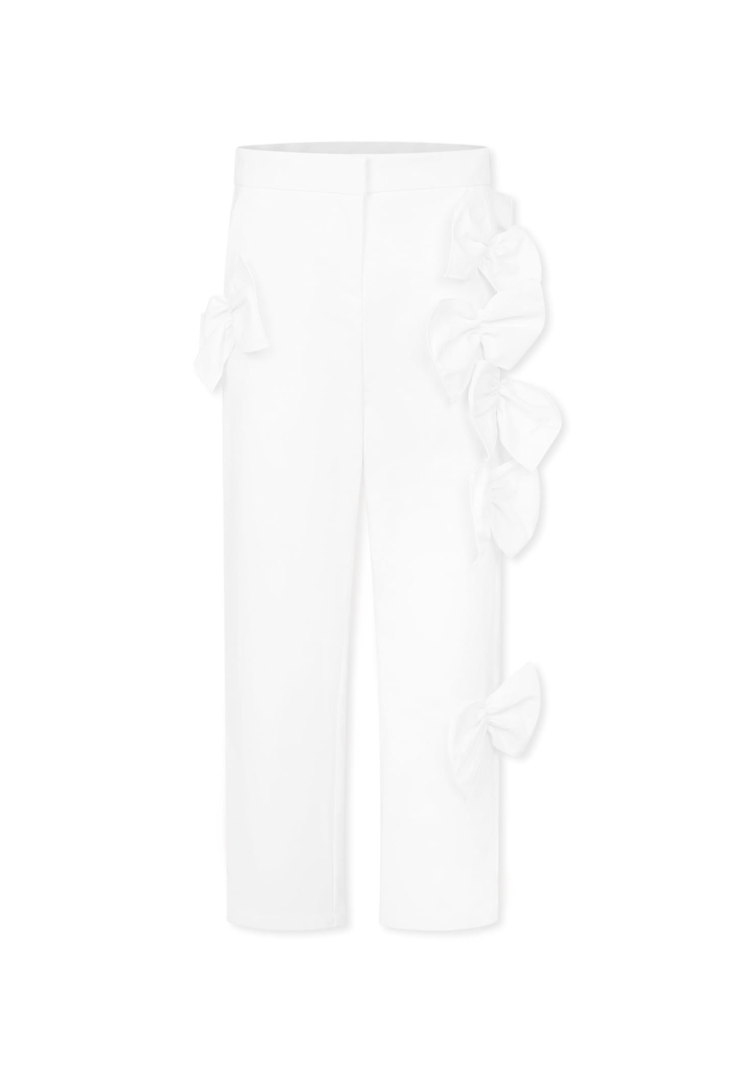 simonetta white trousers for girl with bows