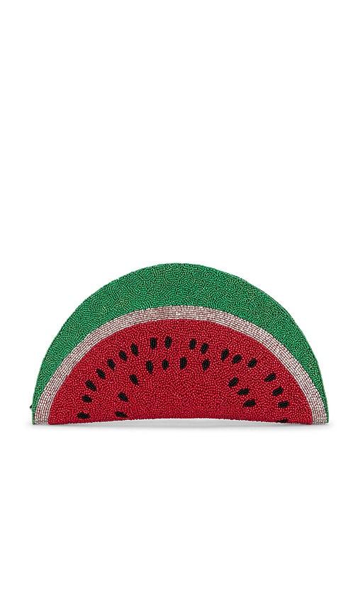 simonmiller beaded lune clutch in red.