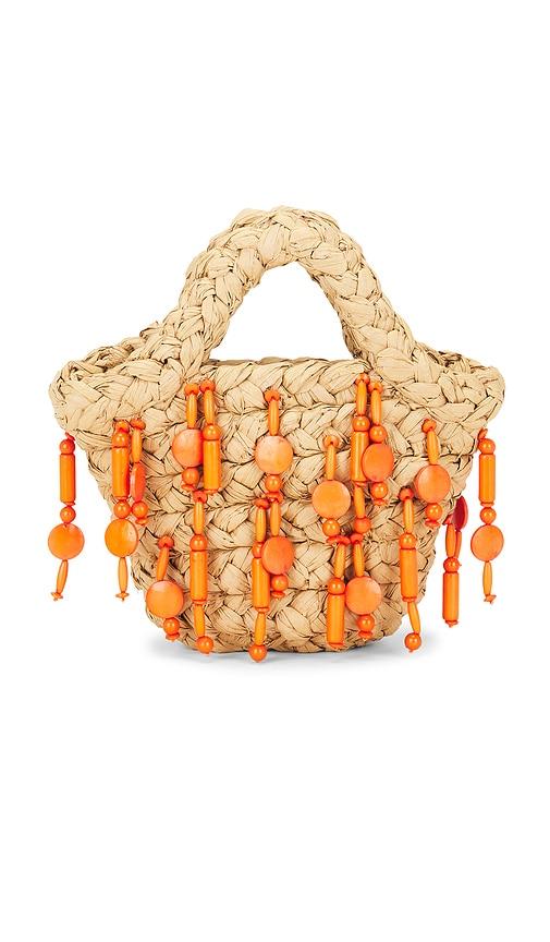 simonmiller beaded mercado mini tote bag in beige,orange.