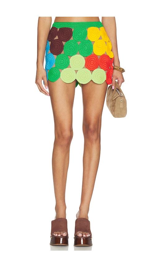 simonmiller beep beep mini skirt in green,brown.