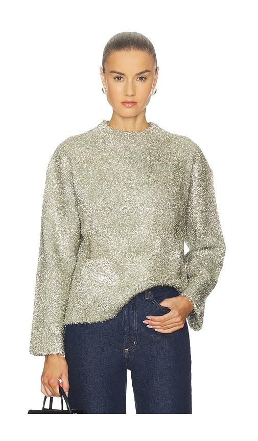 simonmiller cher tinsel knit sweater in metallic silver, grey.
