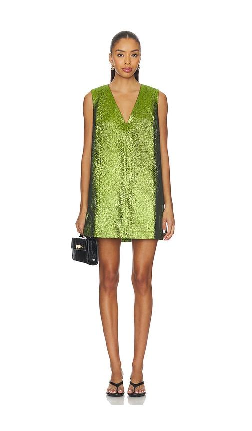 simonmiller fountain metallic mini dress in green.
