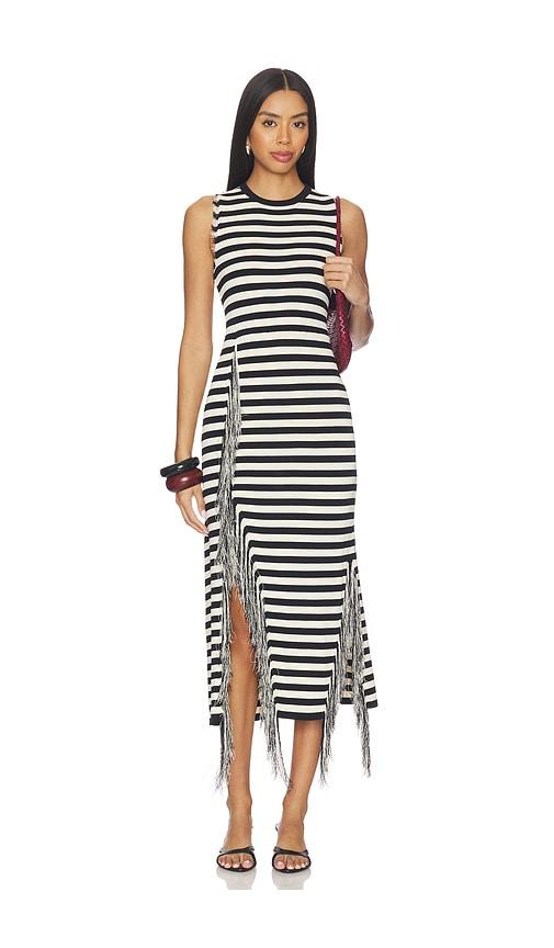 simonmiller sabine fringe knit dress in black,white.