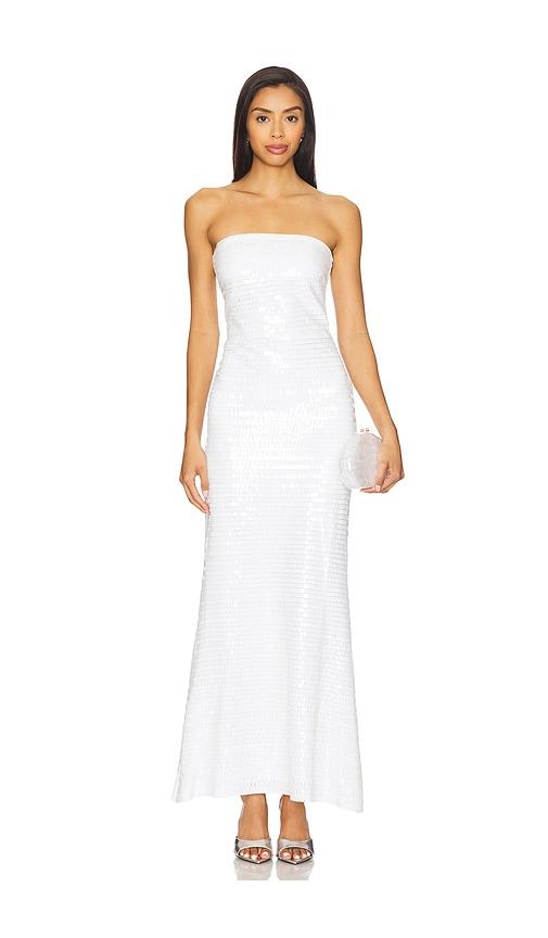 simonmiller sculpty strapless sequin dress in white.