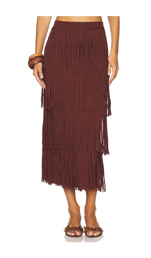 simonmiller za za knit fringe skirt in brown.