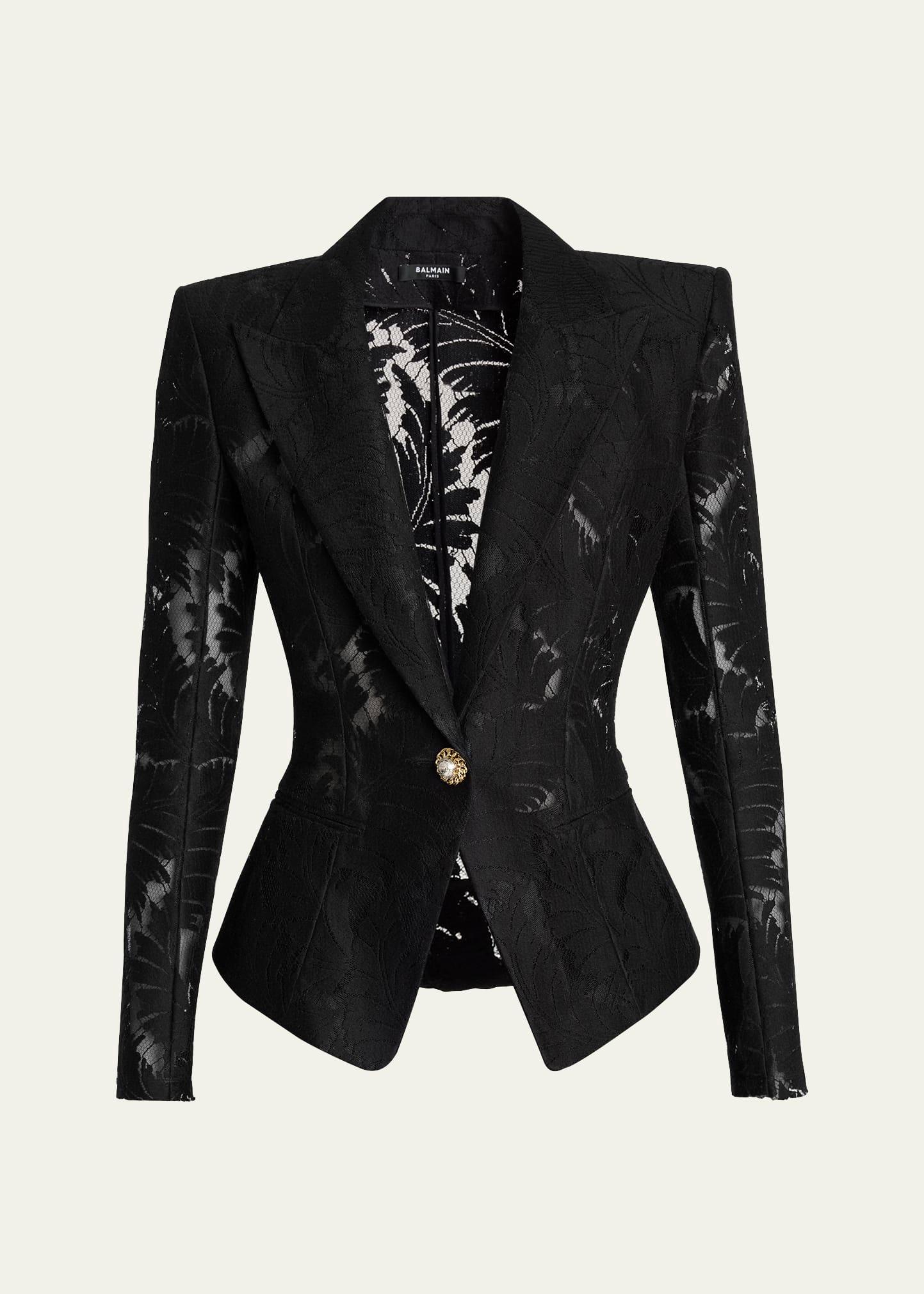 single-breasted fitted lace jacket