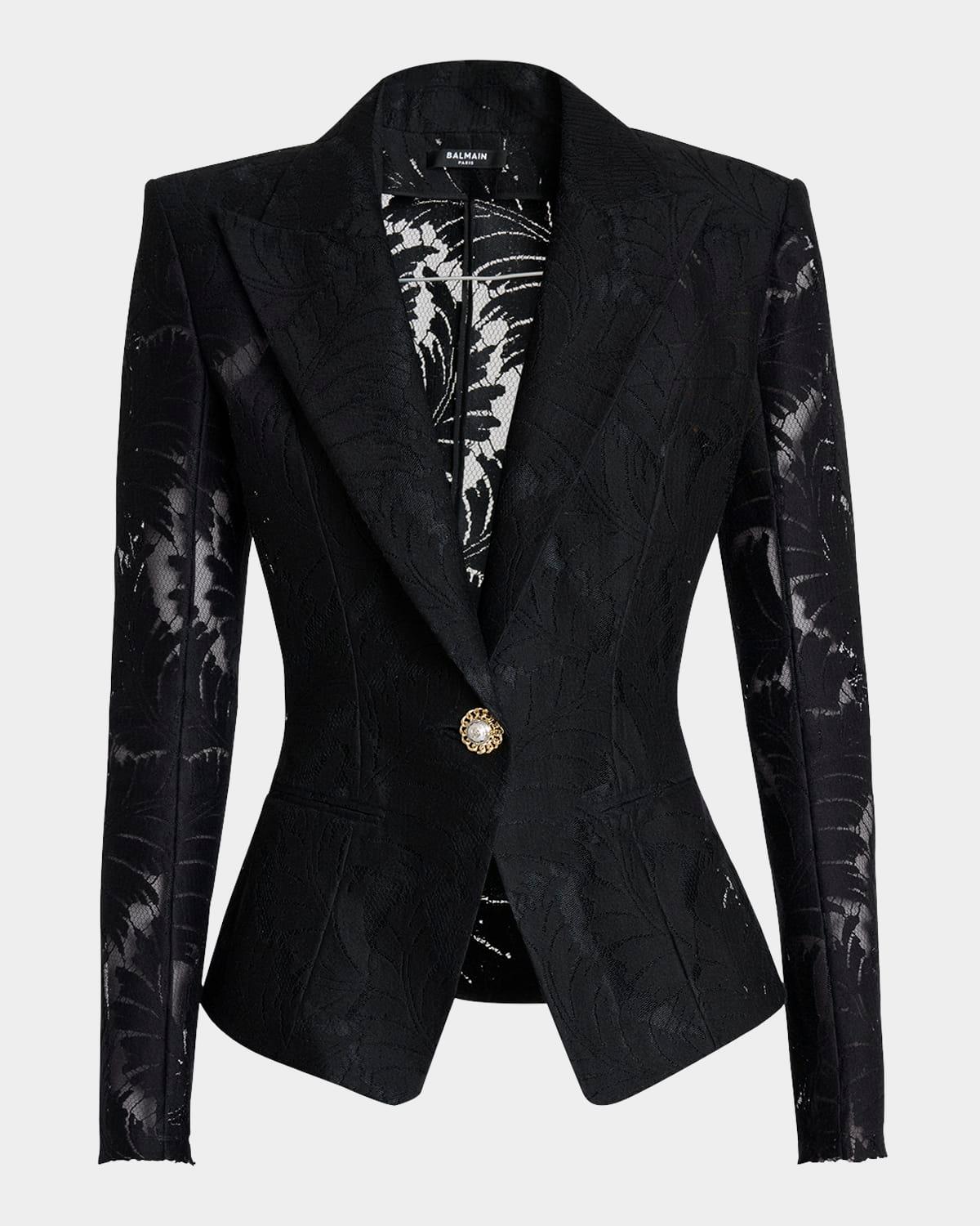 single-breasted fitted lace jacket