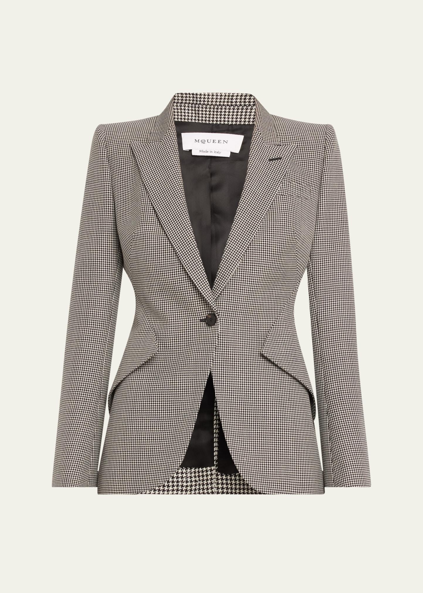 single-breasted houndstooth blazer