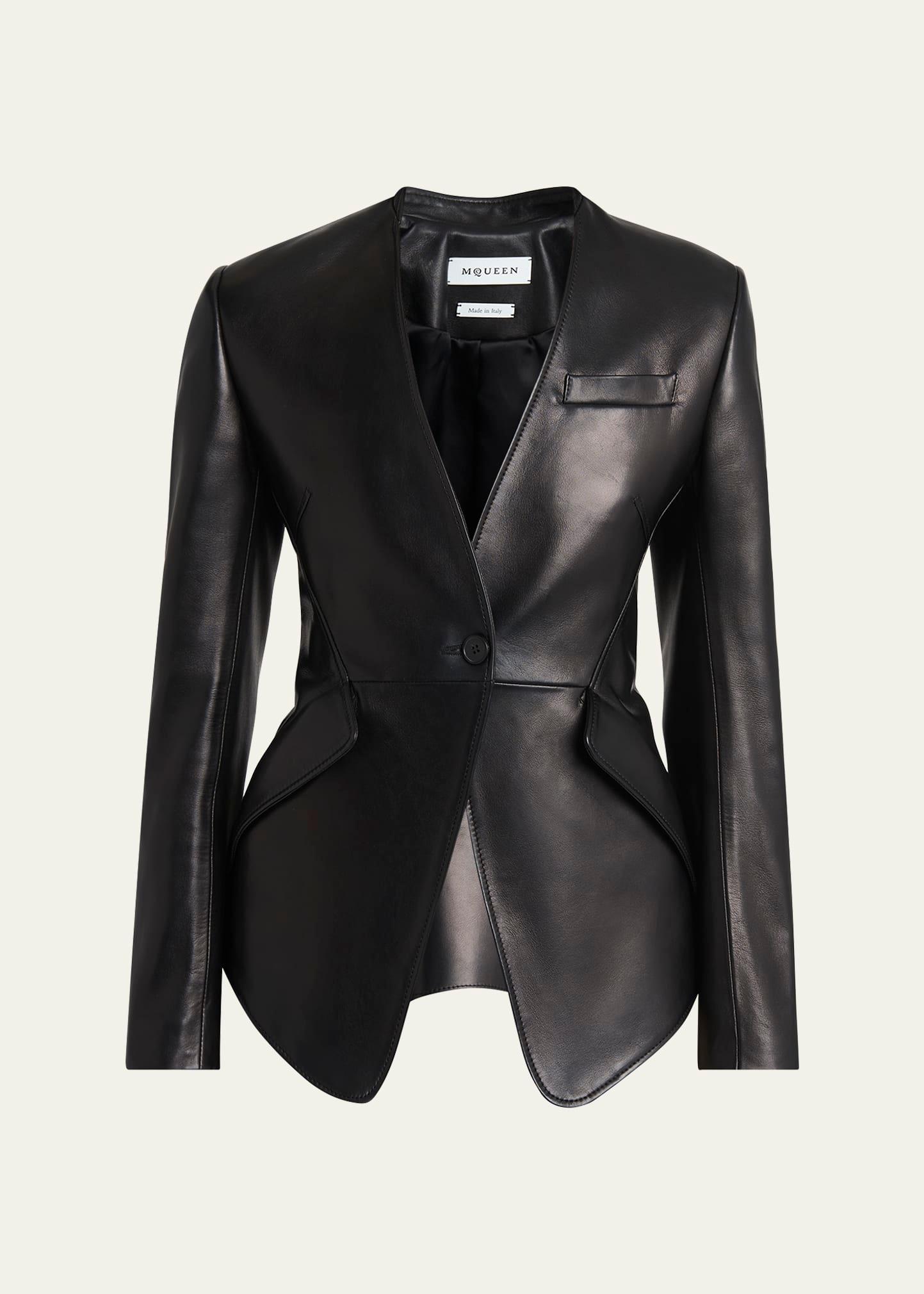 single-breasted leather blazer jacket
