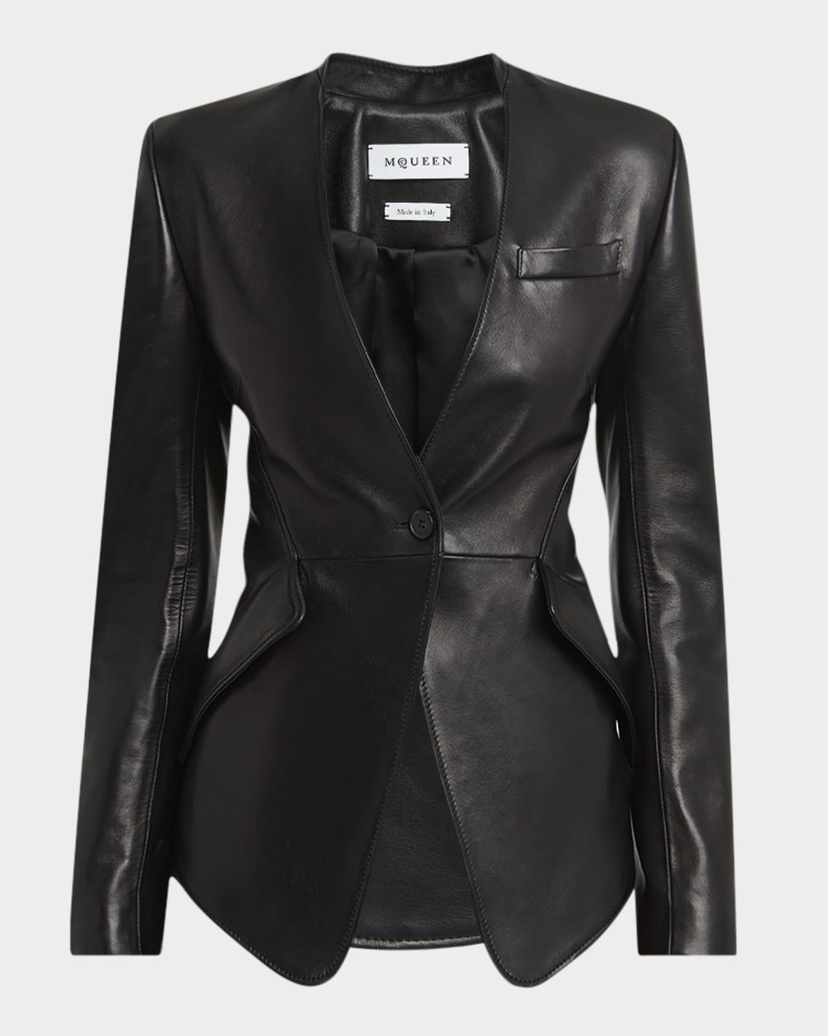 single-breasted leather blazer jacket