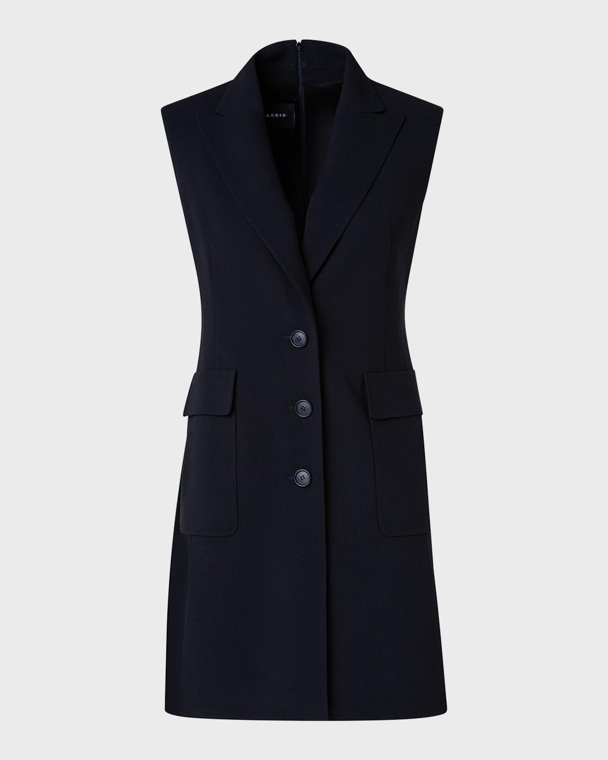 single-breasted sleeveless mini tuxedo dress
