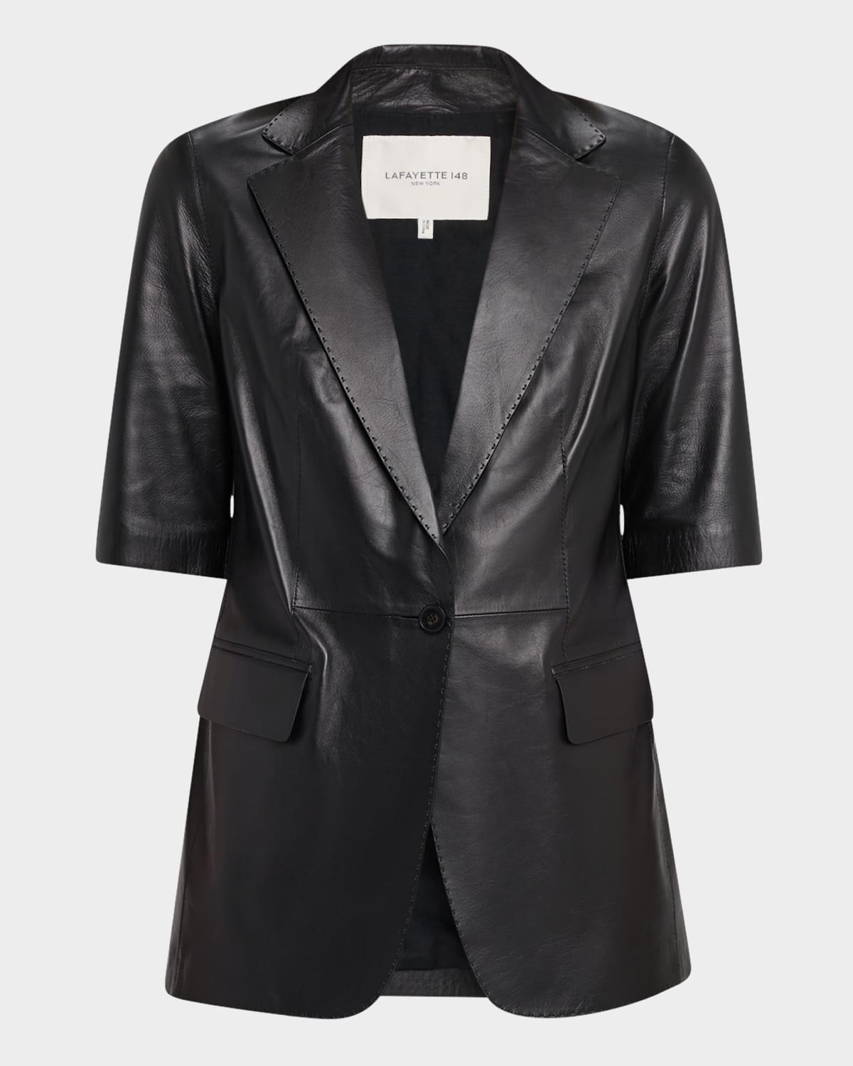 single-button leather blazer