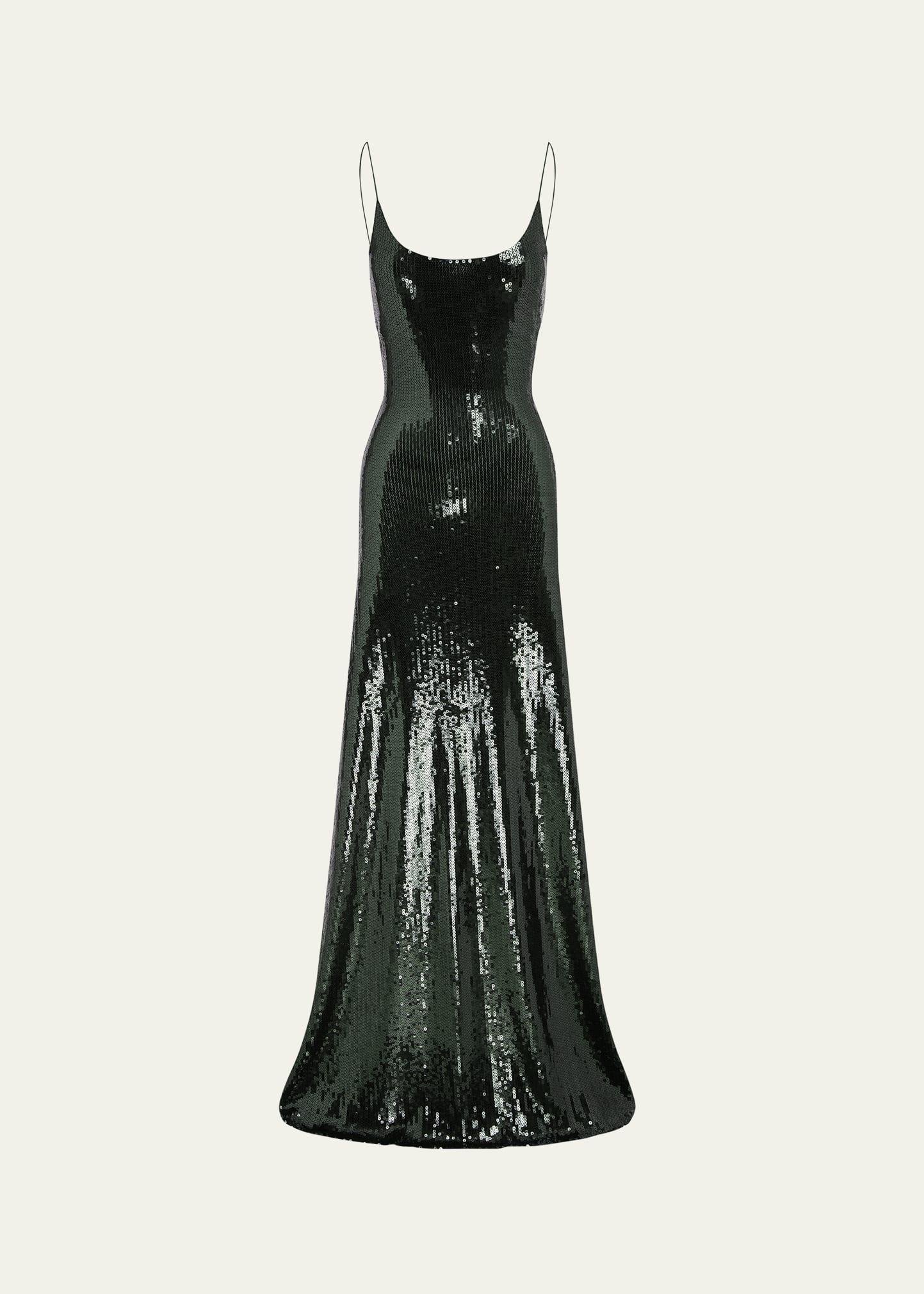 singlet backless mesh sequined gown