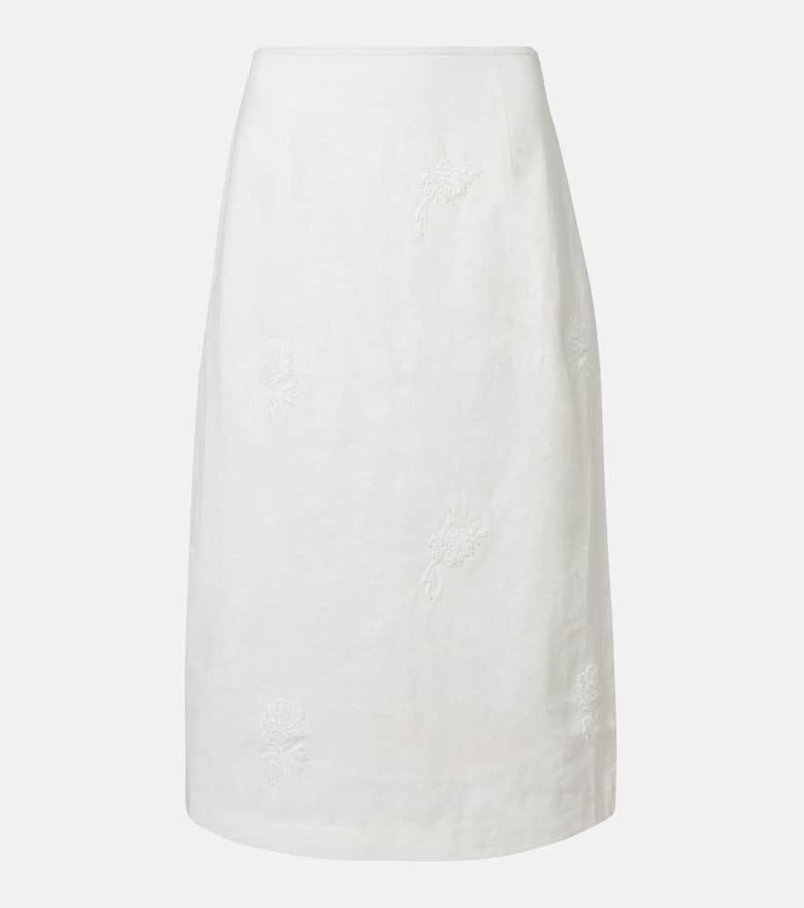 sir alessandra embroidered linen midi skirt