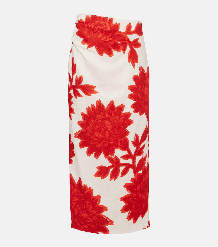 sir floral linen midi skirt