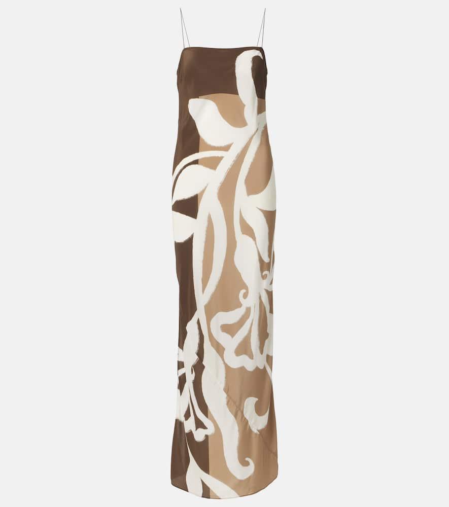 sir floral printed silk satin maxi dress