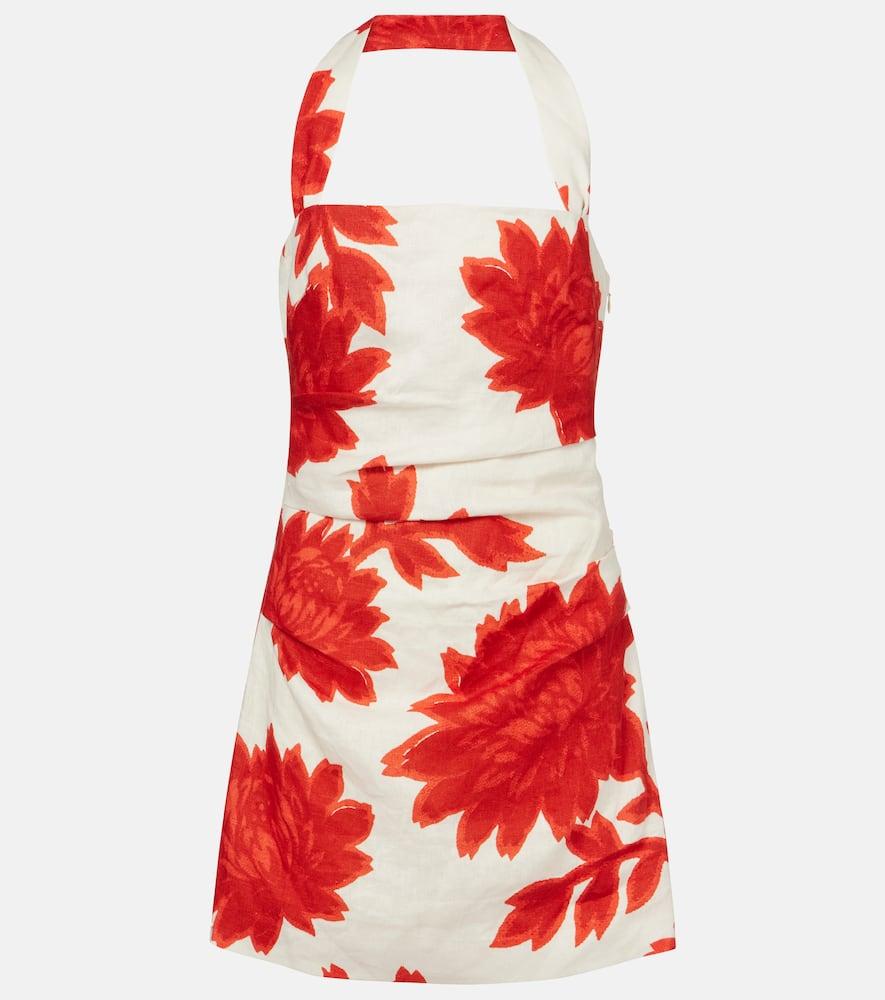 sir floral ruched linen minidress