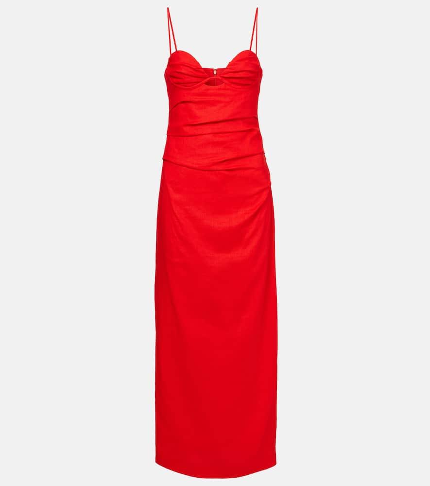 sir noemi ruched linen maxi dress