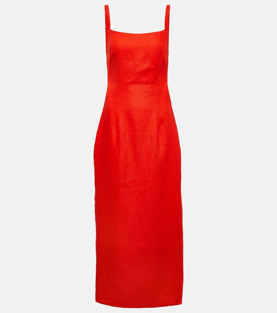 sir primrose ruched linen maxi dress