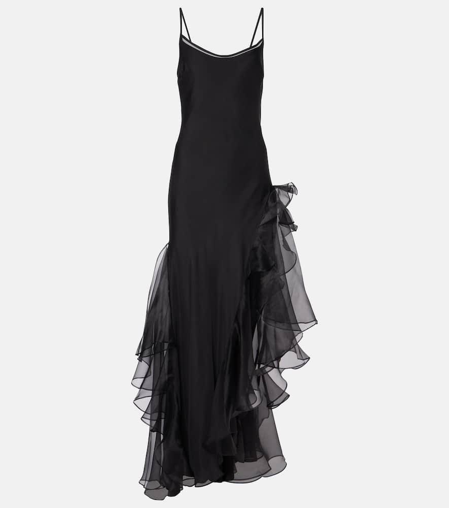 sir sage flounce ruffled sheer silk maxi dress