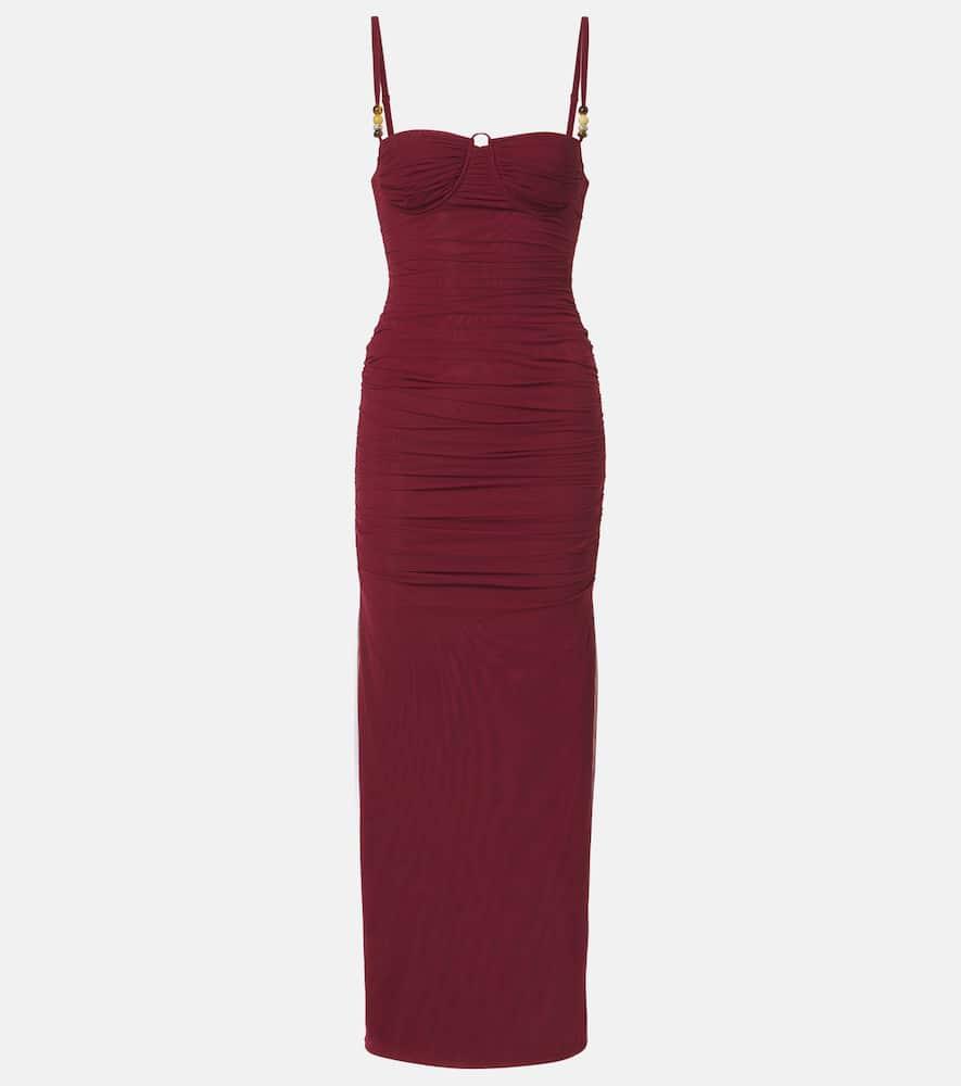 sir toni ruched mesh maxi dress