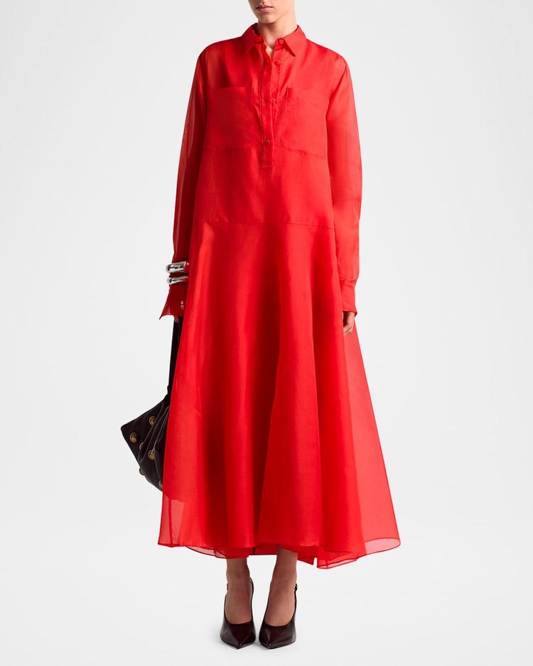 sissy long-sleeve silk shirtdress