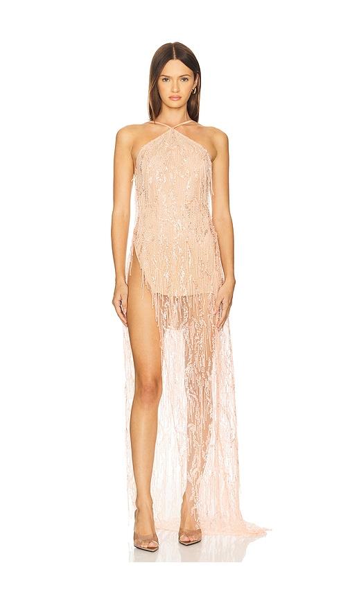 sketch-y aurora gown in peach.
