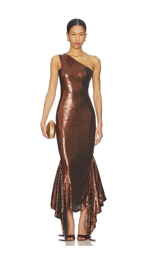 sketch-y her dress in chocolate.