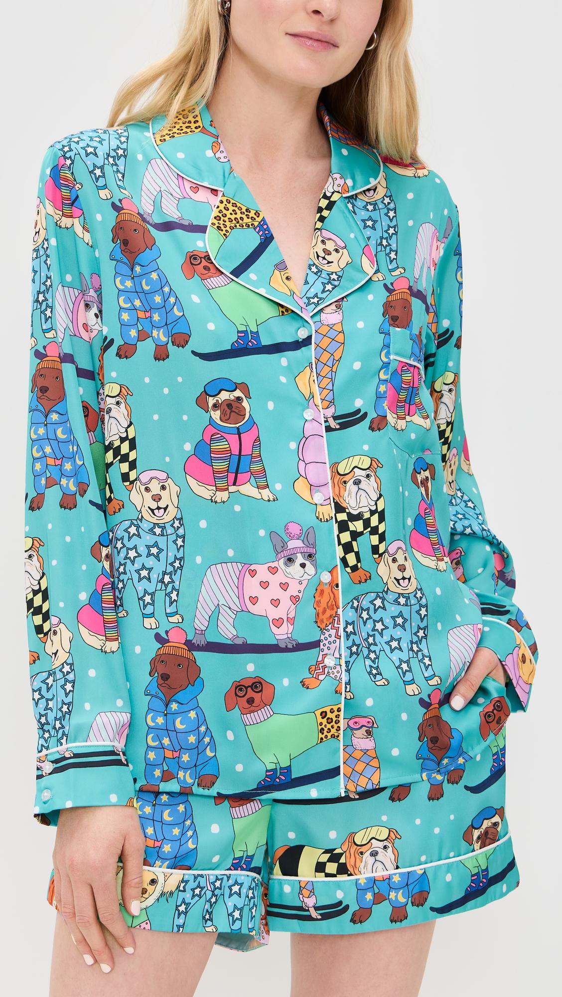 skiing dogs shorts pajama set
