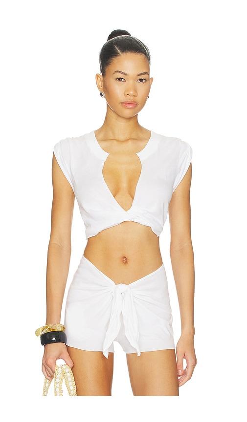 skims classic cotton cover-ups plunge twist top in white.