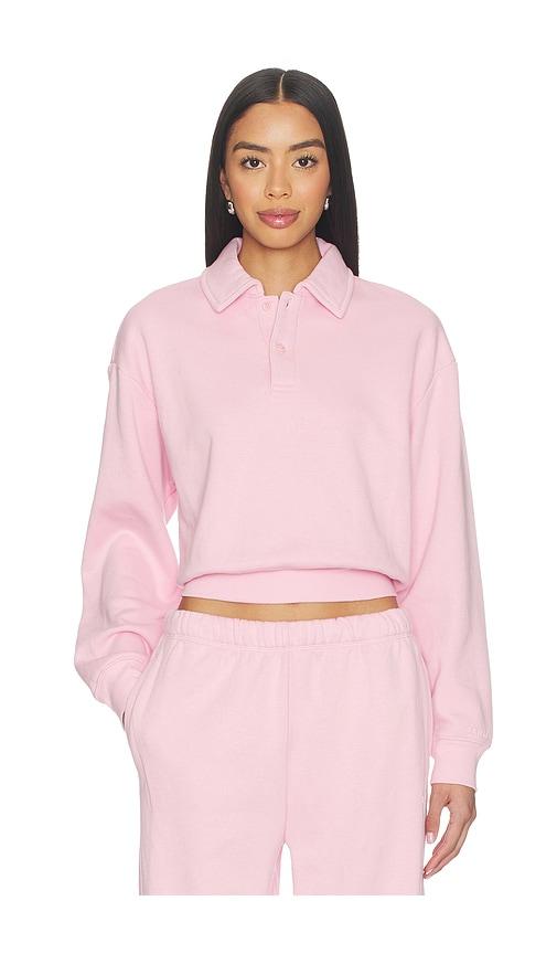 skims cotton fleece polo sweatshirt in pink.