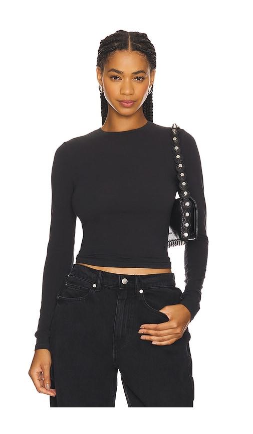 skims cotton jersey long sleeve t-shirt in black.