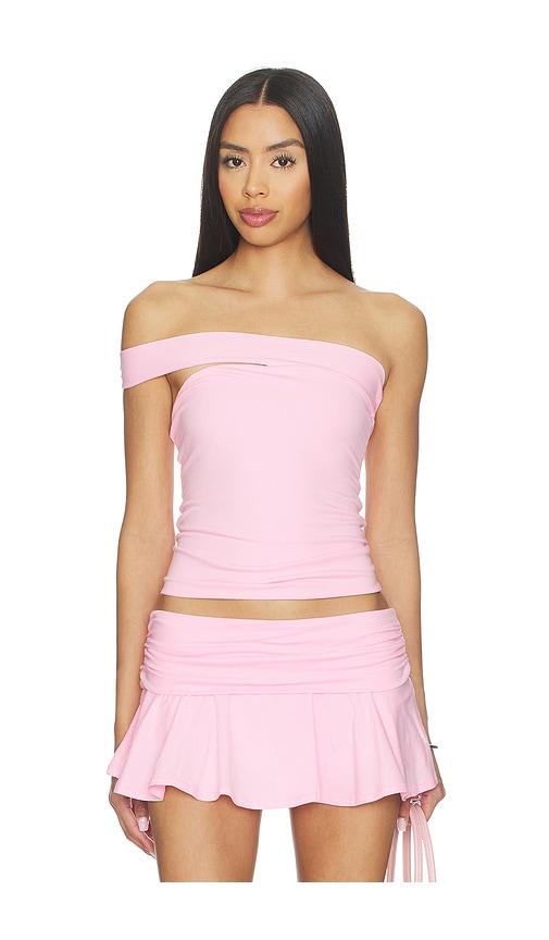 skims cotton jersey one shoulder tube top in pink.