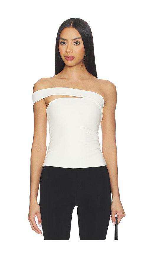 skims cotton jersey one shoulder tube top in white.